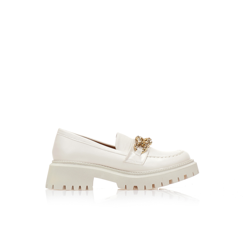 Oxfords μπεζ δερματίνη με διακοσμητική αλυσίδα με στρας ΜΠΕΖ