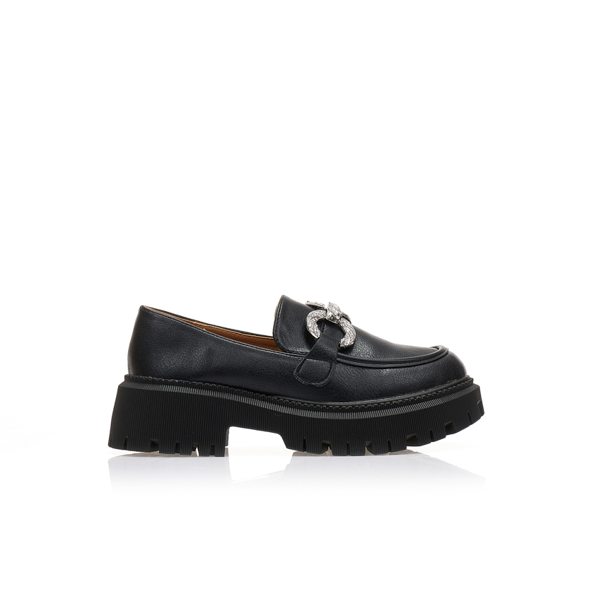 Oxfords μαύρα δερματίνη με διακοσμητική αγκράφα από στρας ΜΑΥΡΟ