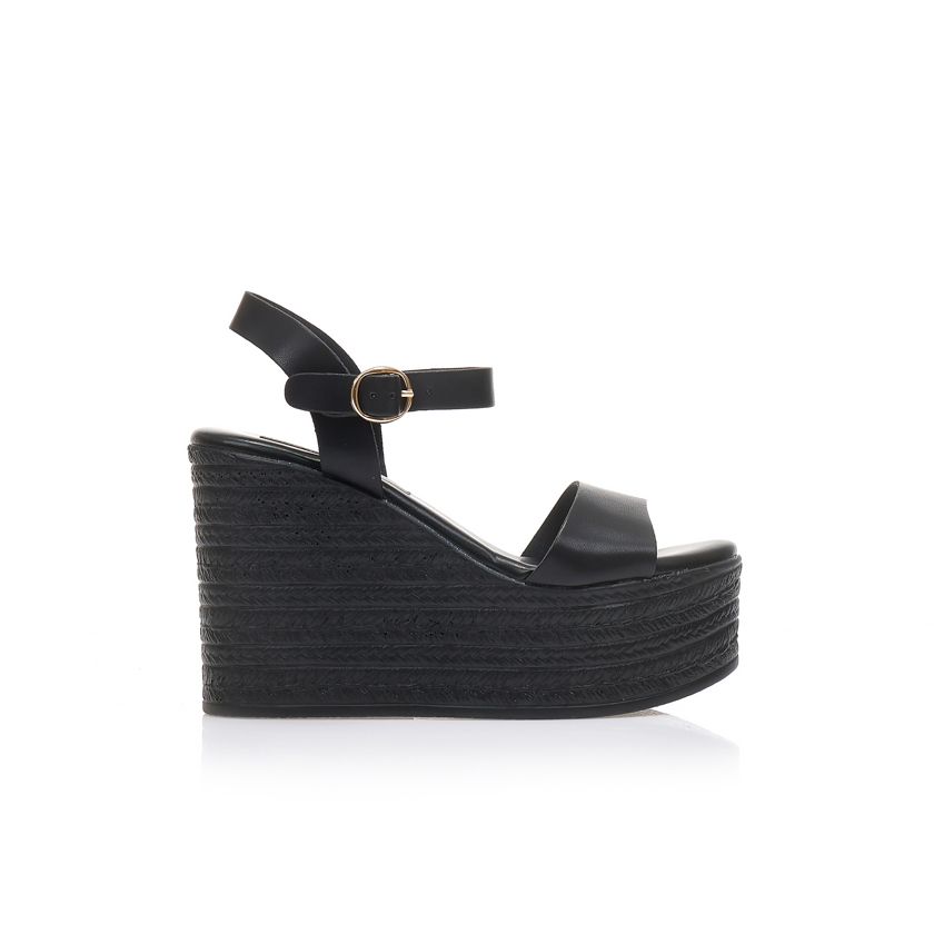 Πλατφόρμες μαύρες δερματίνη με λουράκι στον αστράγαλο ΜΑΥΡΟ