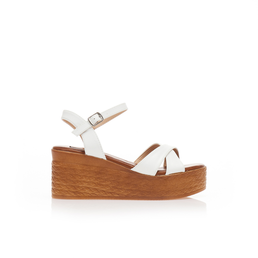 Πλατφόρμες λευκές δερματίνη με χιαστί φάσα ΛΕΥΚΟ