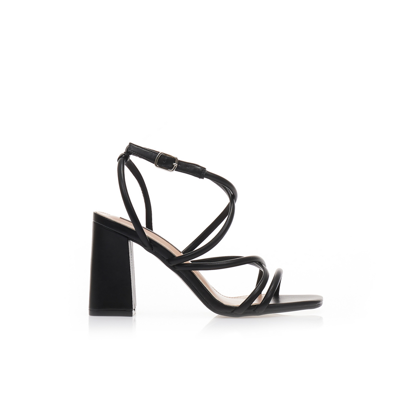 Πέδιλα μαύρα δερματίνη με πολλαπλά χιαστί λουράκια ΜΑΥΡΟ