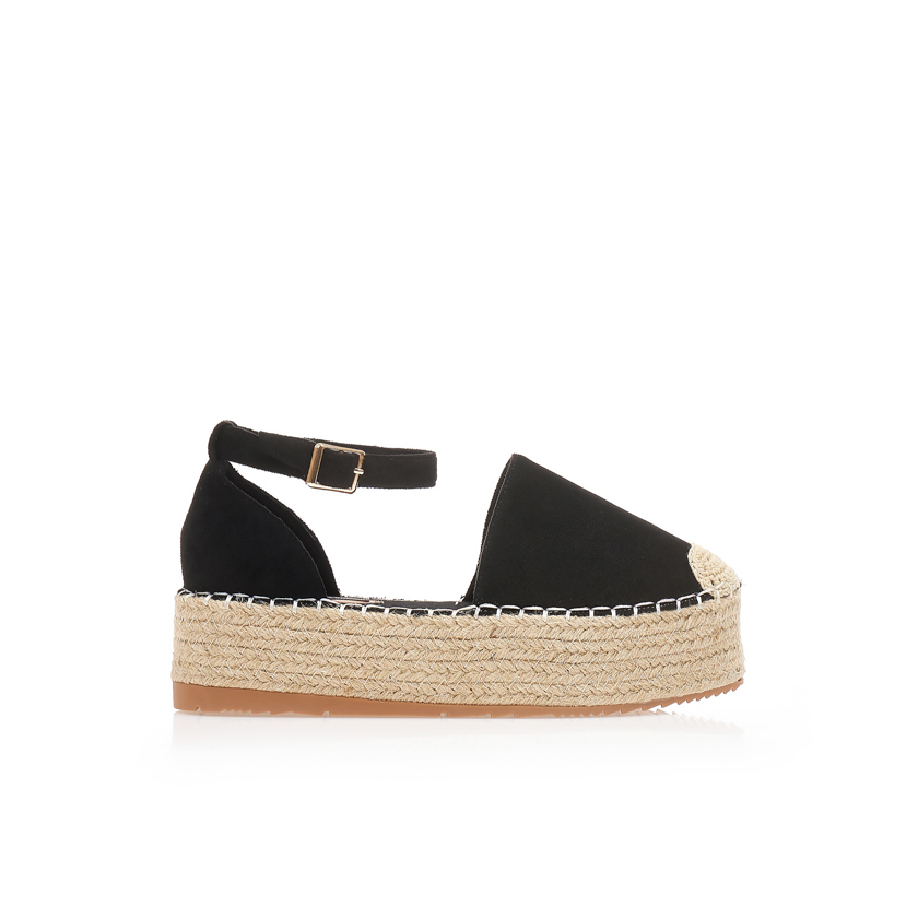 Εσπαντρίγιες flatforms μαύρες σουέτ με λουράκι στον αστράγαλο ΜΑΥΡΟ