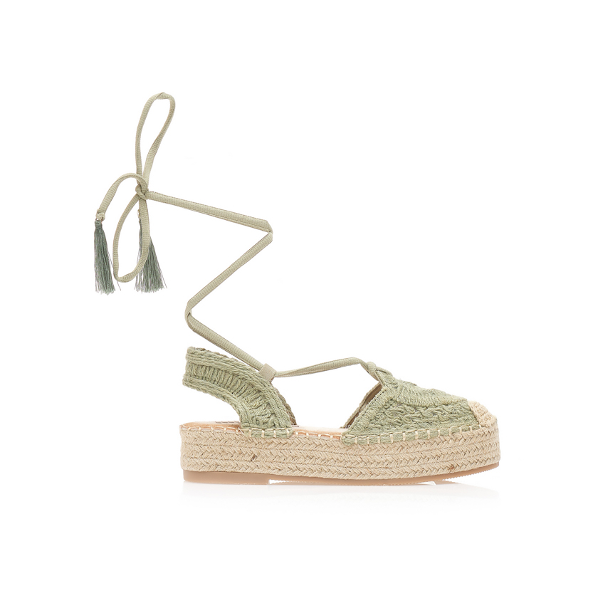 Εσπαντρίγιες flatforms λαδί με σχέδιο πλέξη και ιδιαίτερο δέσιμο από λουράκια ΛΑΔΙ