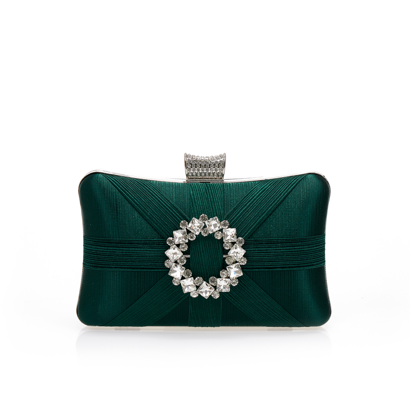 Clutch πράσινο υφασμάτινο με αγκράφα και κούμπωμα από στρας ΠΡΑΣΙΝΟ