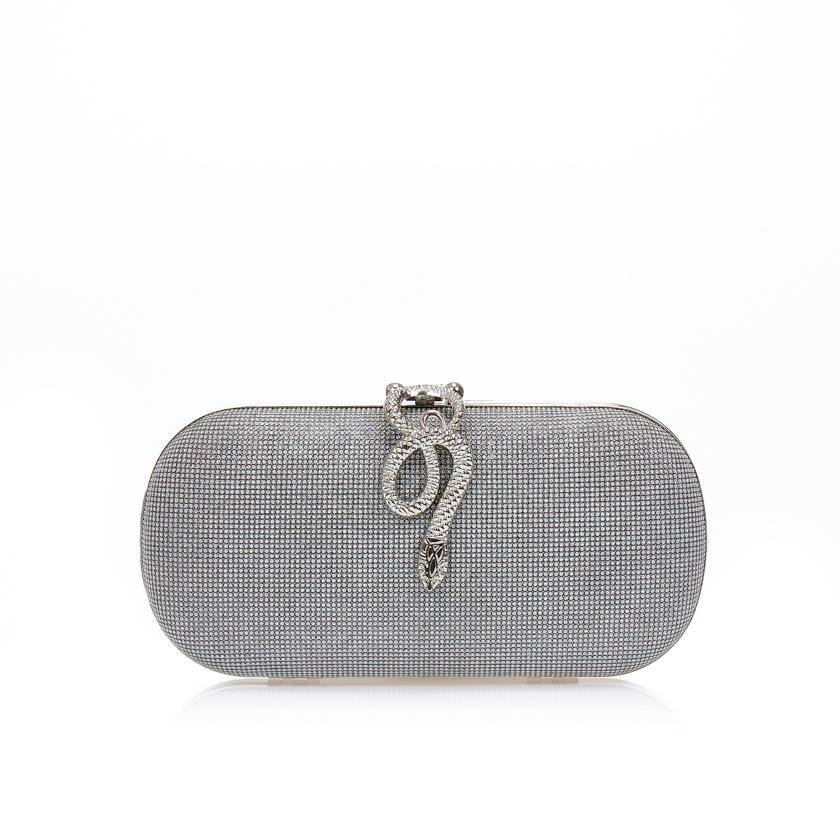 Clutch μαύρο λούρεξ από στρας με ιδιαίτερο μεταλλικό κούμπωμα ΜΑΥΡΟ