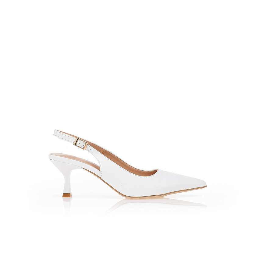 Γόβες TSOUKALAS λευκά δερματίνη με λουστρίνι τακούνι ΛΕΥΚΟ