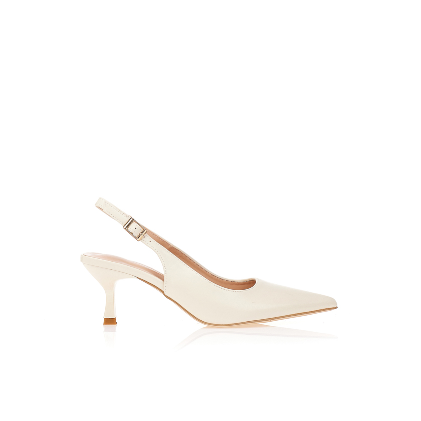 Γόβες TSOUKALAS μπεζ δερματίνη με λουστρίνι τακούνι ΜΠΕΖ