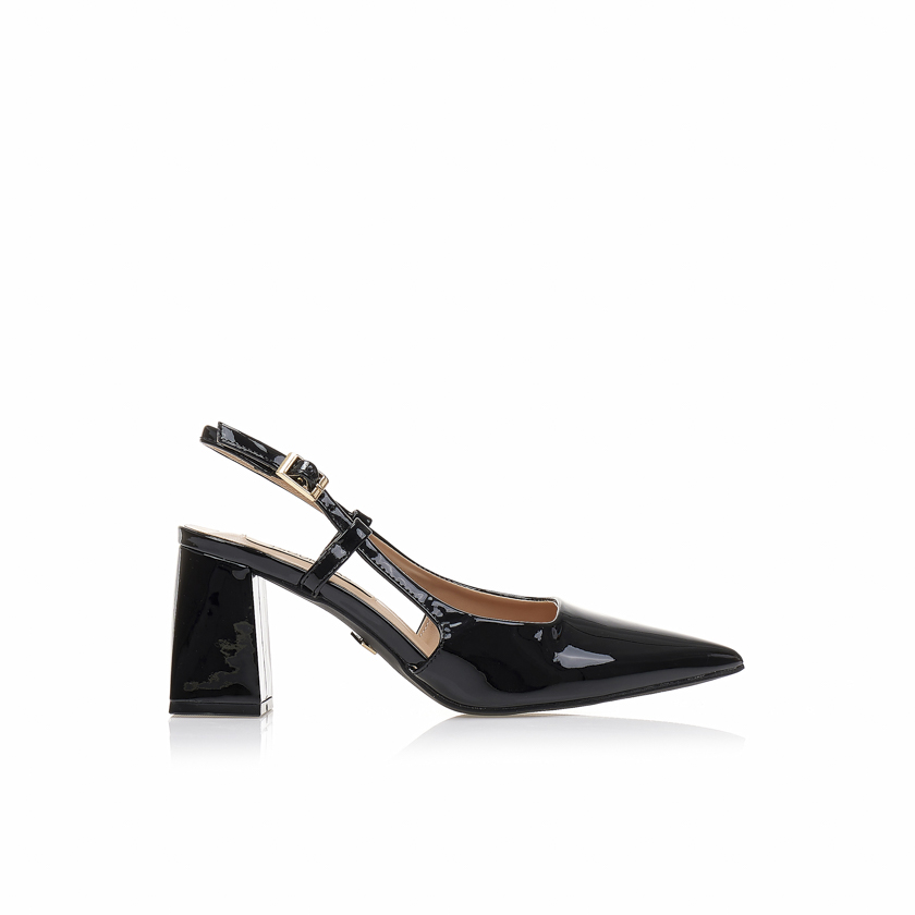 Γόβες TSOUKALAS μαύρες λουστρίνι μυτερές ΟΛΟΜΑΥΡΟ