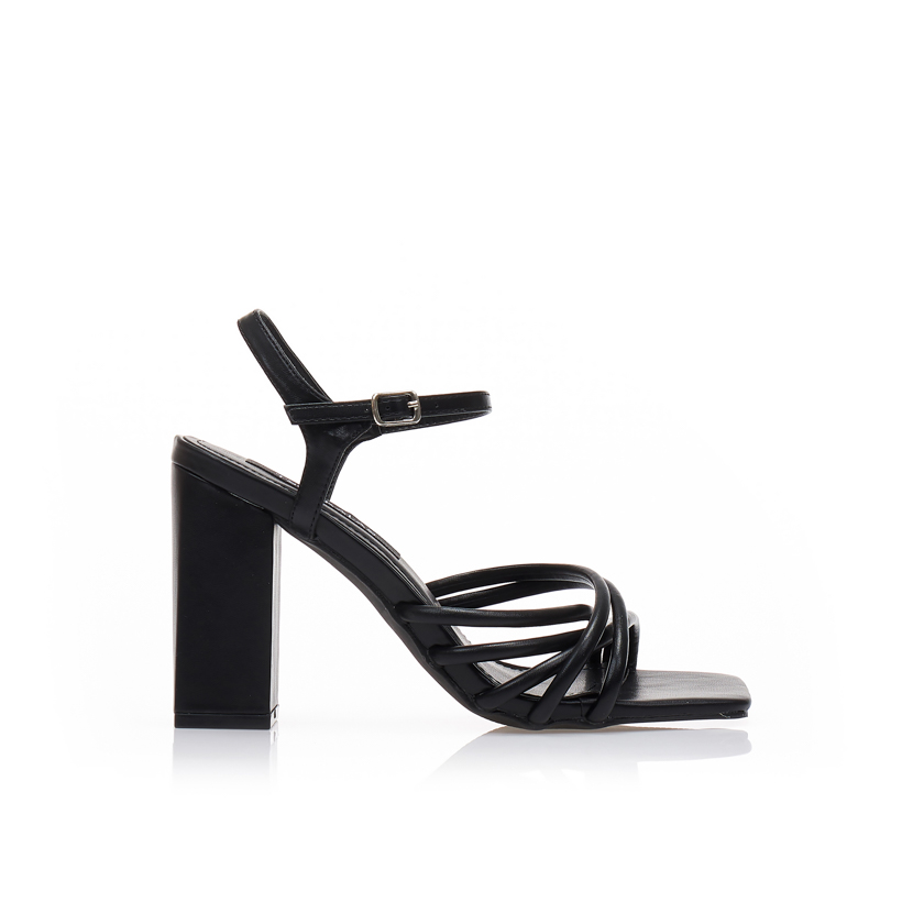 Tsoukalas Πέδιλα μαύρα δερματίνη με χιαστί φάσα από πολλαπλά λουράκια ΜΑΥΡΟ