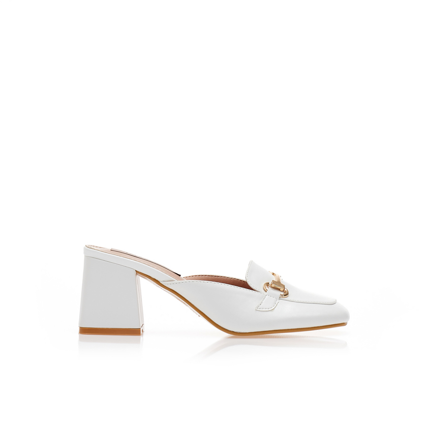 Tsoukalas Mules λευκά δερματίνη με αγκράφα ΛΕΥΚΟ