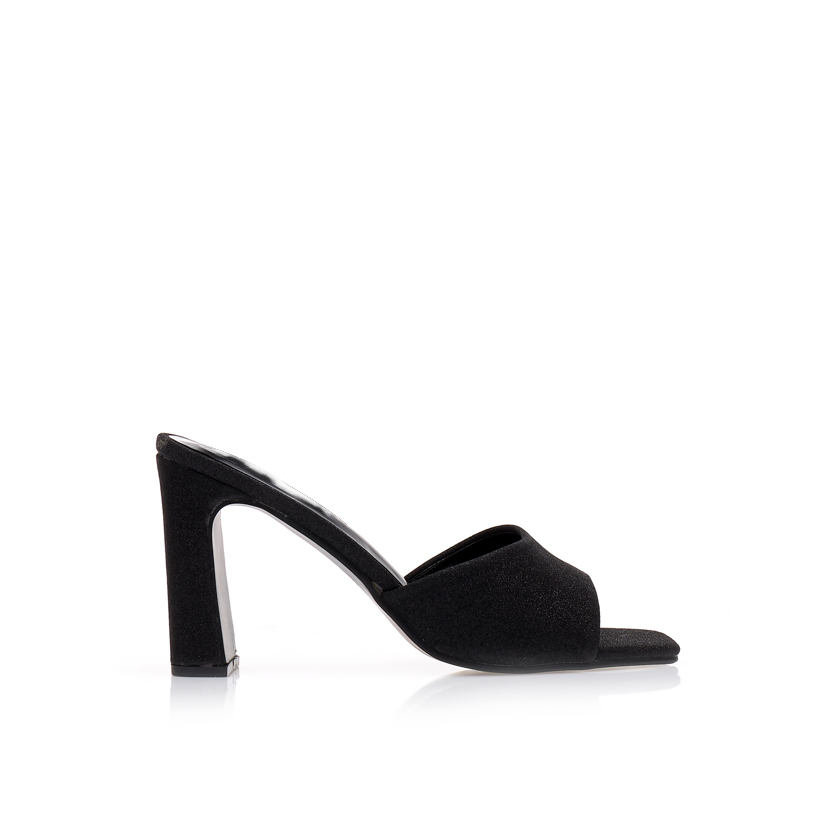 Mules μαύρα λούρεξ με ιδιαίτερο τακούνι ΜΑΥΡΟ