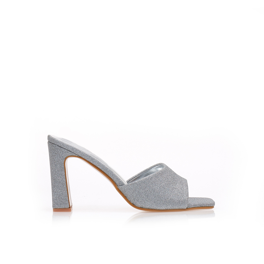 Mules ασημί λούρεξ με ιδιαίτερο τακούνι ΑΣΗΜΙ
