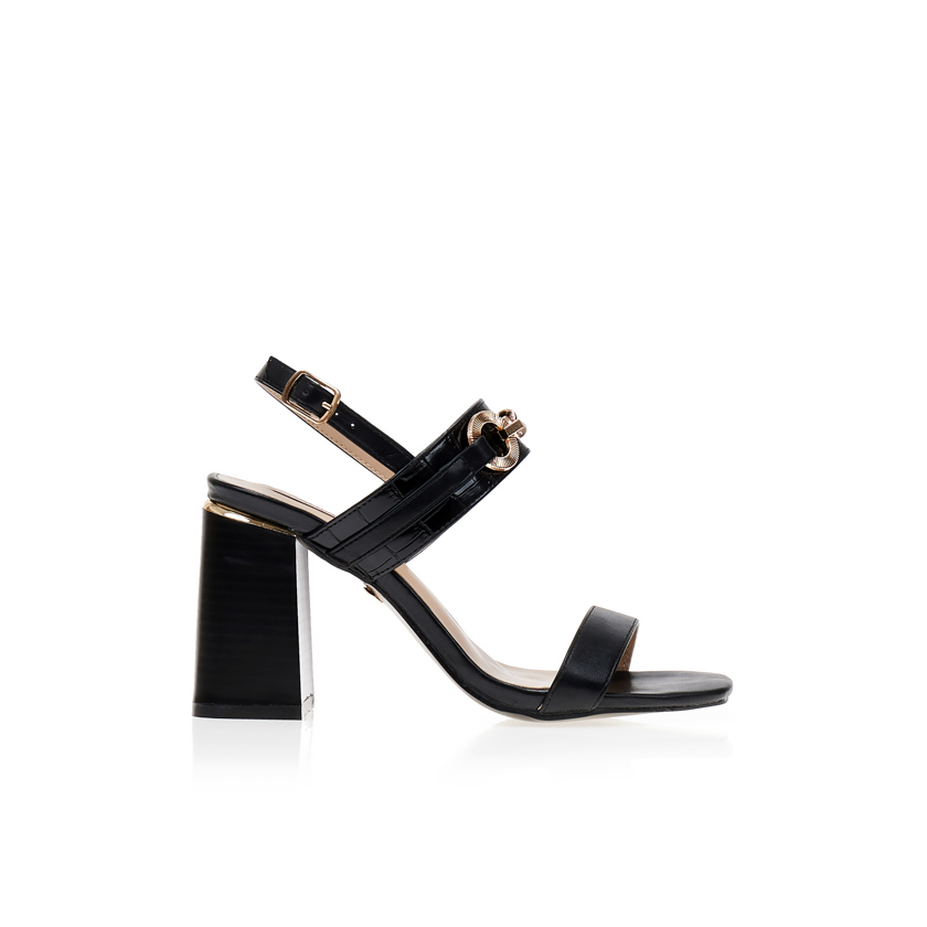 Πέδιλα μαύρα δερματίνη με animal print και χρυσές λεπτομέρειες ΜΑΥΡΟ