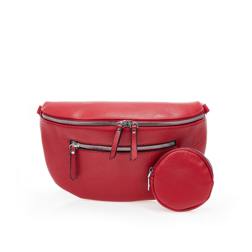 Τσάντα χιαστί κόκκινη δερματίνη με αποσπώμενο λουράκι και φερμουάρ ΚΟΚΚΙΝΟ