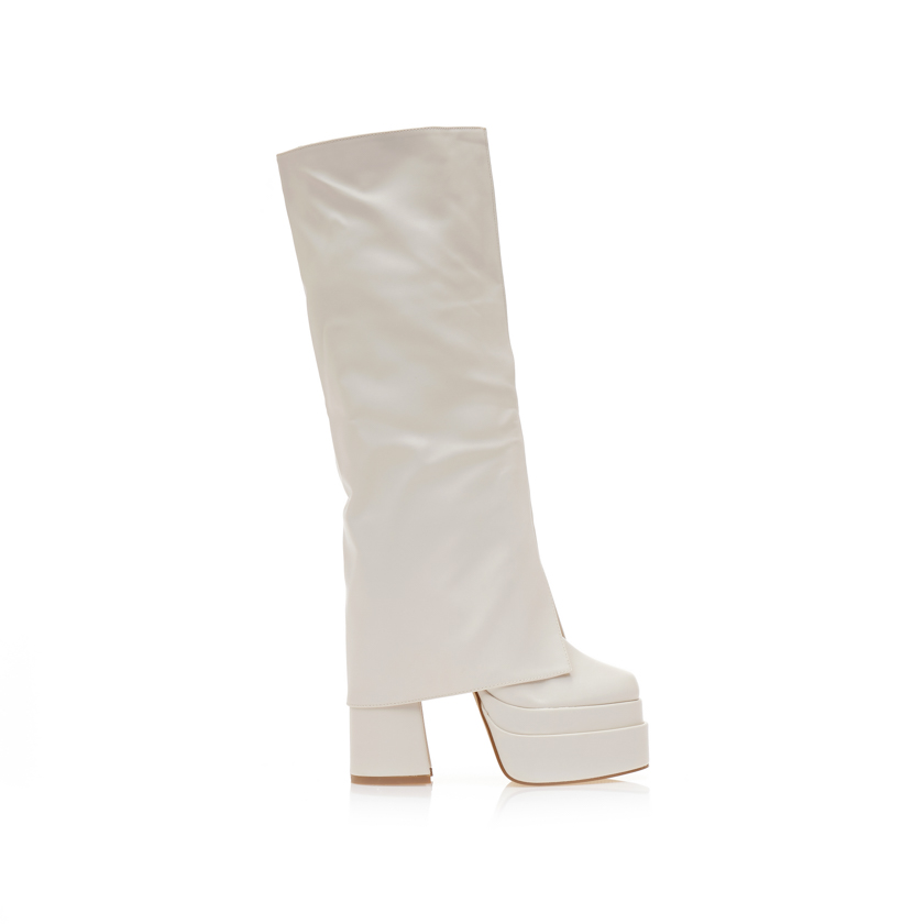 Tsoukalas Μπότες μπεζ δερματίνη με φιάπα και εφέ αναδιπλούμενης φάσας ΜΠΕΖ