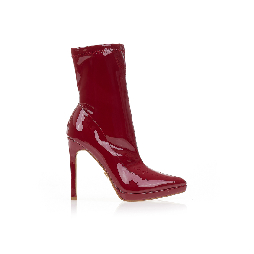 Μποτάκια μπορντό λουστρίνι με φιάπα μυτερά ΜΠΟΡΝΤΟ