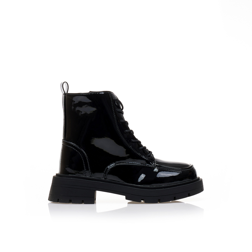 Αρβυλάκια μαύρα λουστρίνι με κορδόνια και φερμουάρ ΜΑΥΡΟ