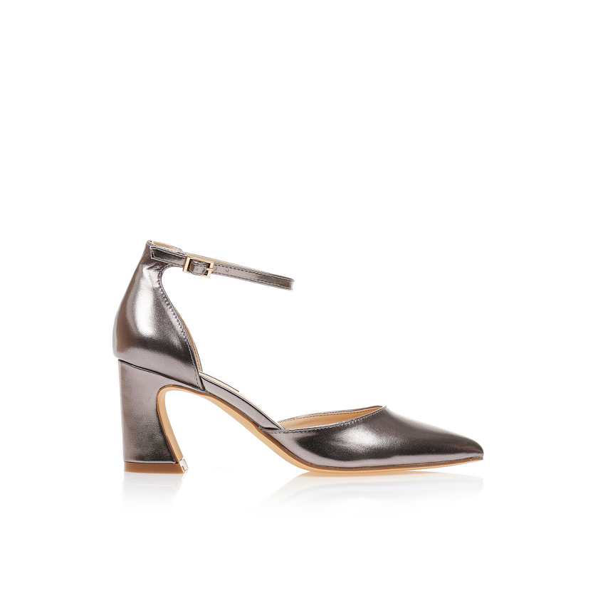 Γόβες ανθρακί δερματίνη με ιδιαίτερο τακούνι μυτερές ΑΤΣΑΛΙ