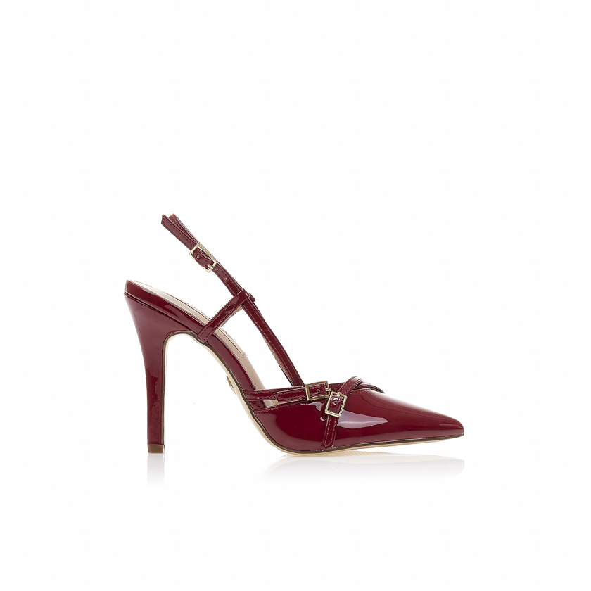 Γόβες mules μπορντό λουστρίνι με λουράκια ΜΠΟΡΝΤΟ