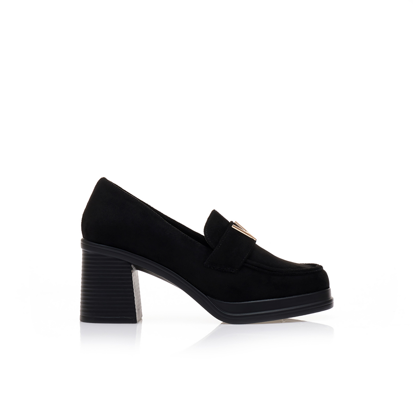 Γόβες loafers μαύρες σουέτ με μεταλλική λεπτομέρεια ΜΑΥΡΟ