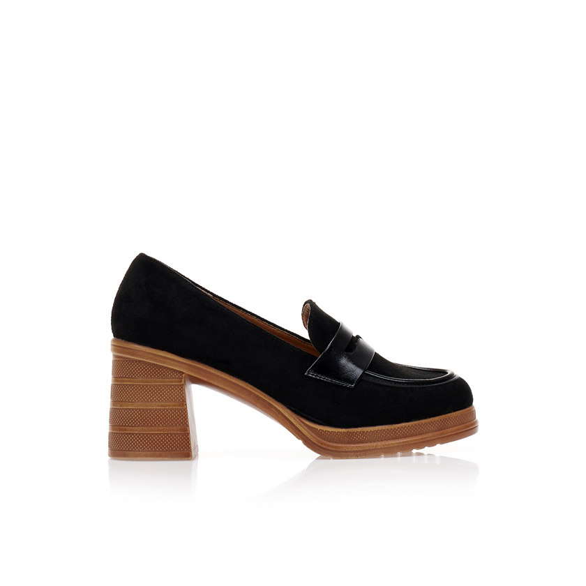 Γόβες loafers μαύρες σουέτ με δερματίνη λεπτομέρειες ΜΑΥΡΟ