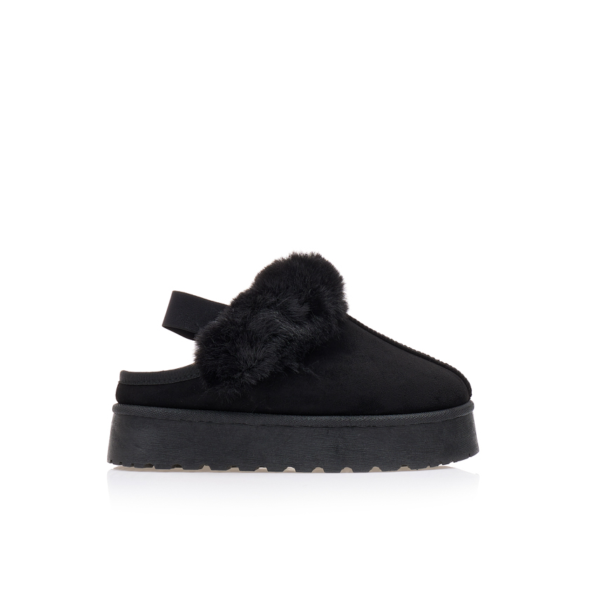 Σαμπό μαύρα σουέτ δίπατα με γούνα ΜΑΥΡΟ