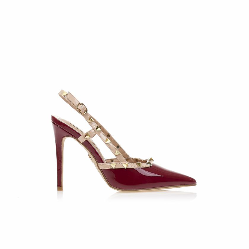 Γόβες TSOUKALAS mules μπορντό λουστρίνι με χρυσά τρουκς και nude λεπτομέρειες ΜΠΟΡΝΤΟ