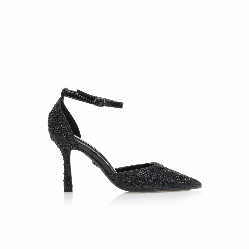 Γόβες TSOUKALAS μαύρες λούρεξ από στρας μυτερές ΜΑΥΡΟ