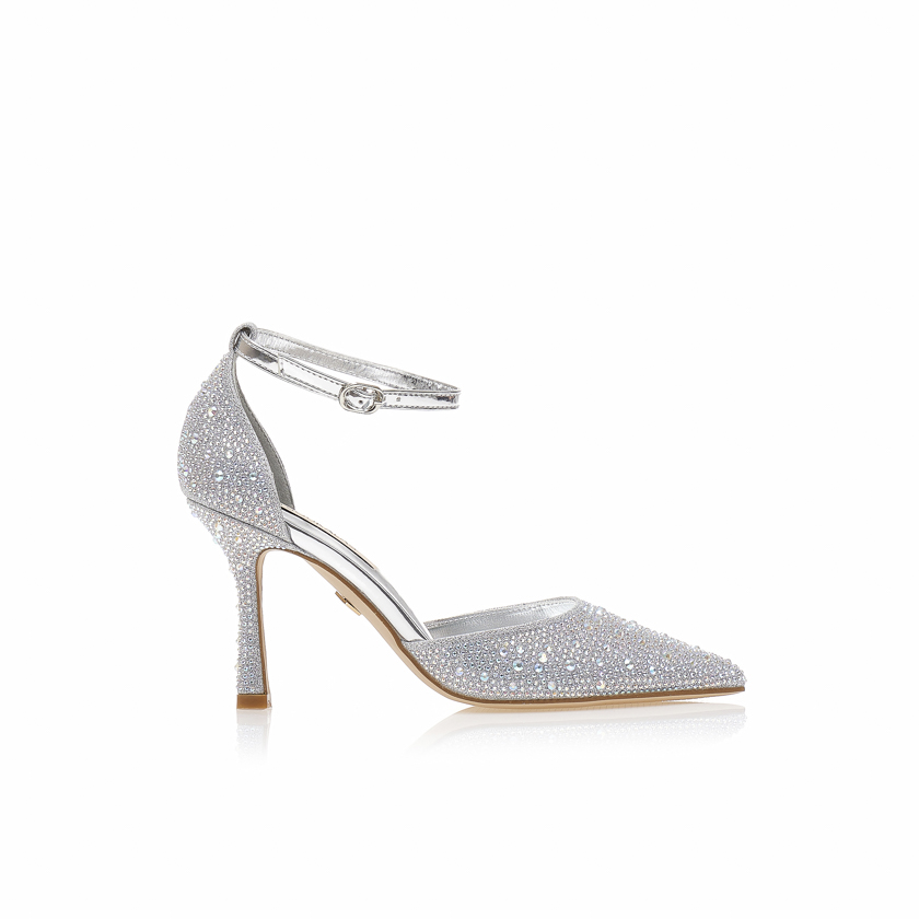 Γόβες TSOUKALAS ασημί λούρεξ από στρας μυτερές ΑΣΗΜΙ