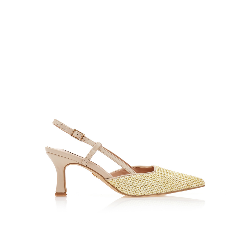 Γόβες TSOUKALAS μπεζ δερματίνη με σχέδιο ψάθα ΜΠΕΖ