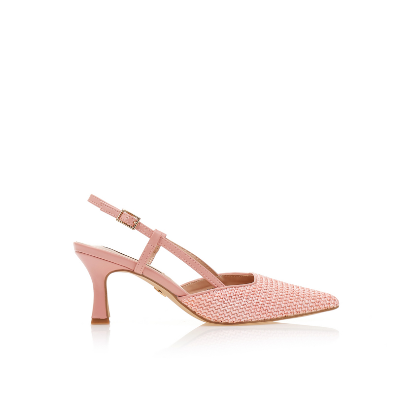 Γόβες TSOUKALAS ροζ δερματίνη με σχέδιο ψάθα ΡΟΖ