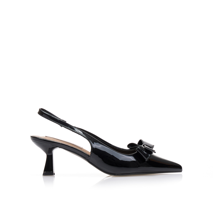 Γόβες mules μαύρες λουστρίνι με φιόγκο ΜΑΥΡΟ