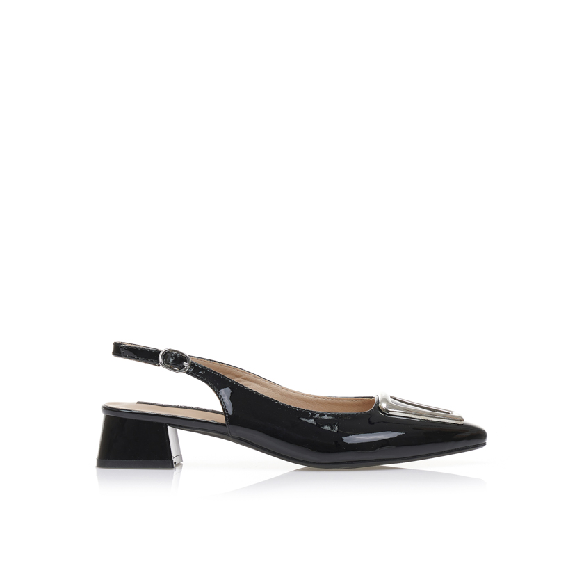 Γόβες mules μαύρες λουστρίνι με αγκράφα ΜΑΥΡΟ