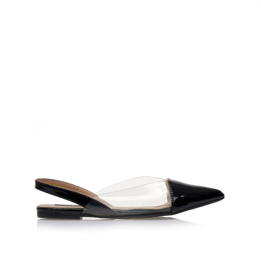 Γόβες mules μαύρες λουστρίνι με διαφάνεια ΜΑΥΡΟ
