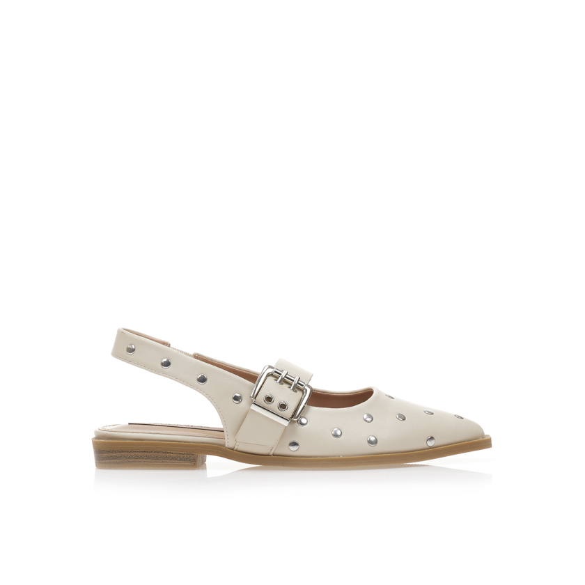 Γόβες mules μπεζ δερματίνη με μπαρέτα και τρουκς ΜΠΕΖ