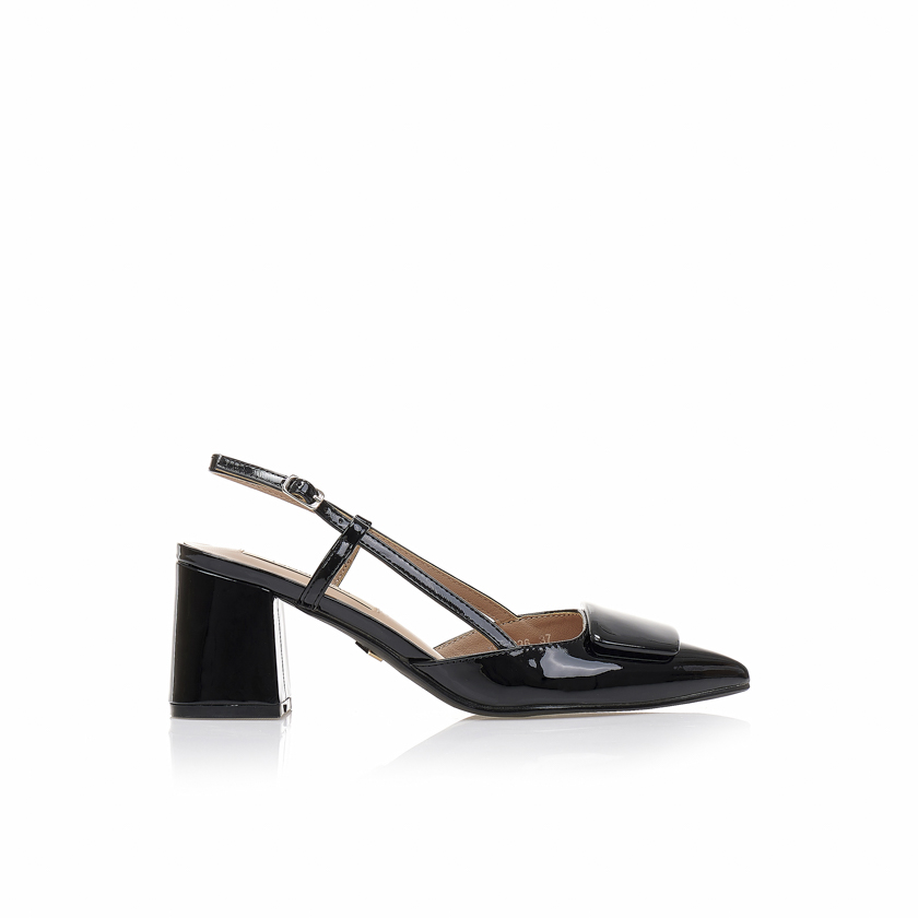 Γόβες μαύρες λουστρίνι με αγκράφα ΜΑΥΡΟ