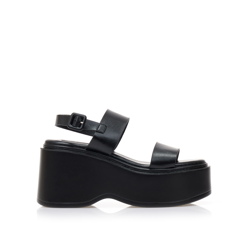 Πλατφόρμες μαύρες δερματίνη με λουράκι στον αστράγαλο ΜΑΥΡΟ