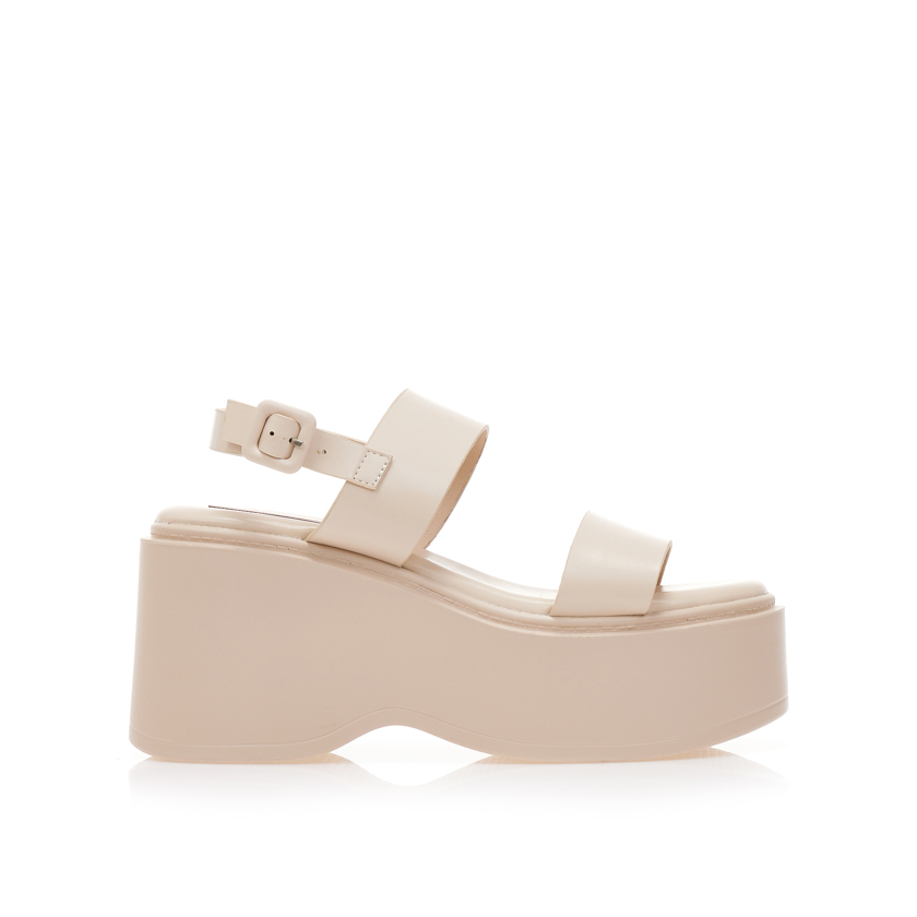 Πλατφόρμες μπεζ δερματίνη με λουράκι στον αστράγαλο ΜΠΕΖ
