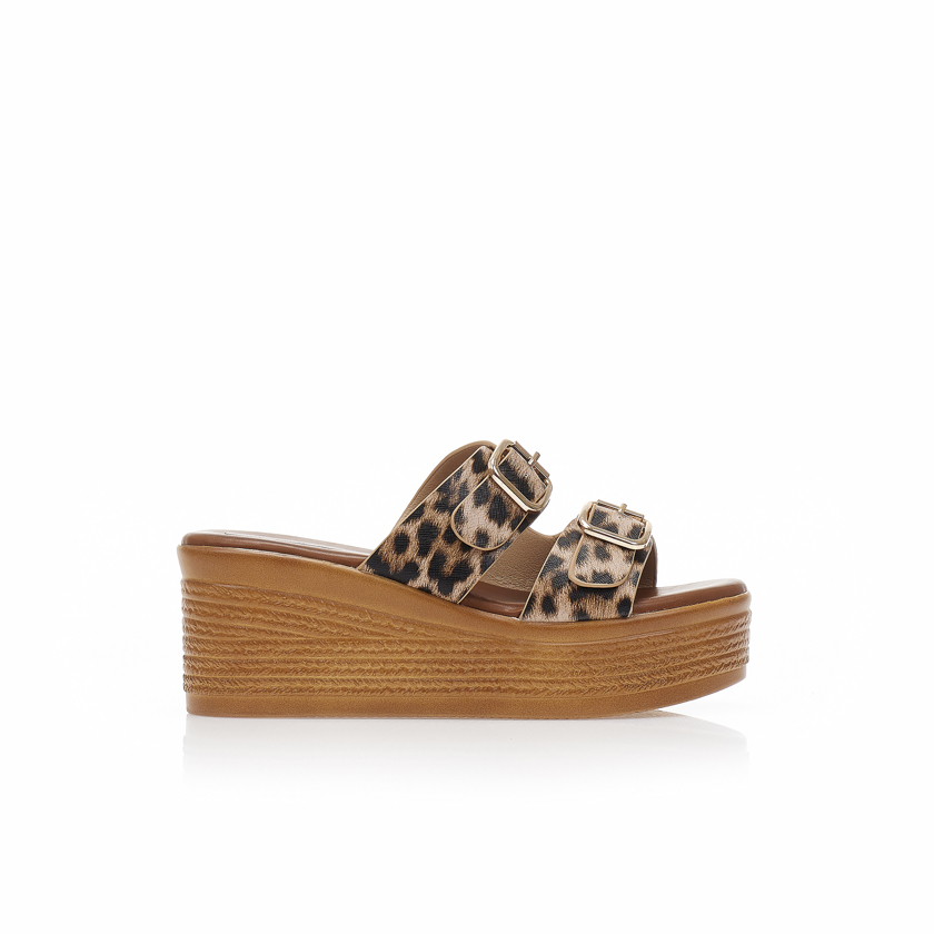 Πλατφόρμες animal print δερματίνη με ρυθμιζόμενη φάσα ΛΕΟΠΑΡ