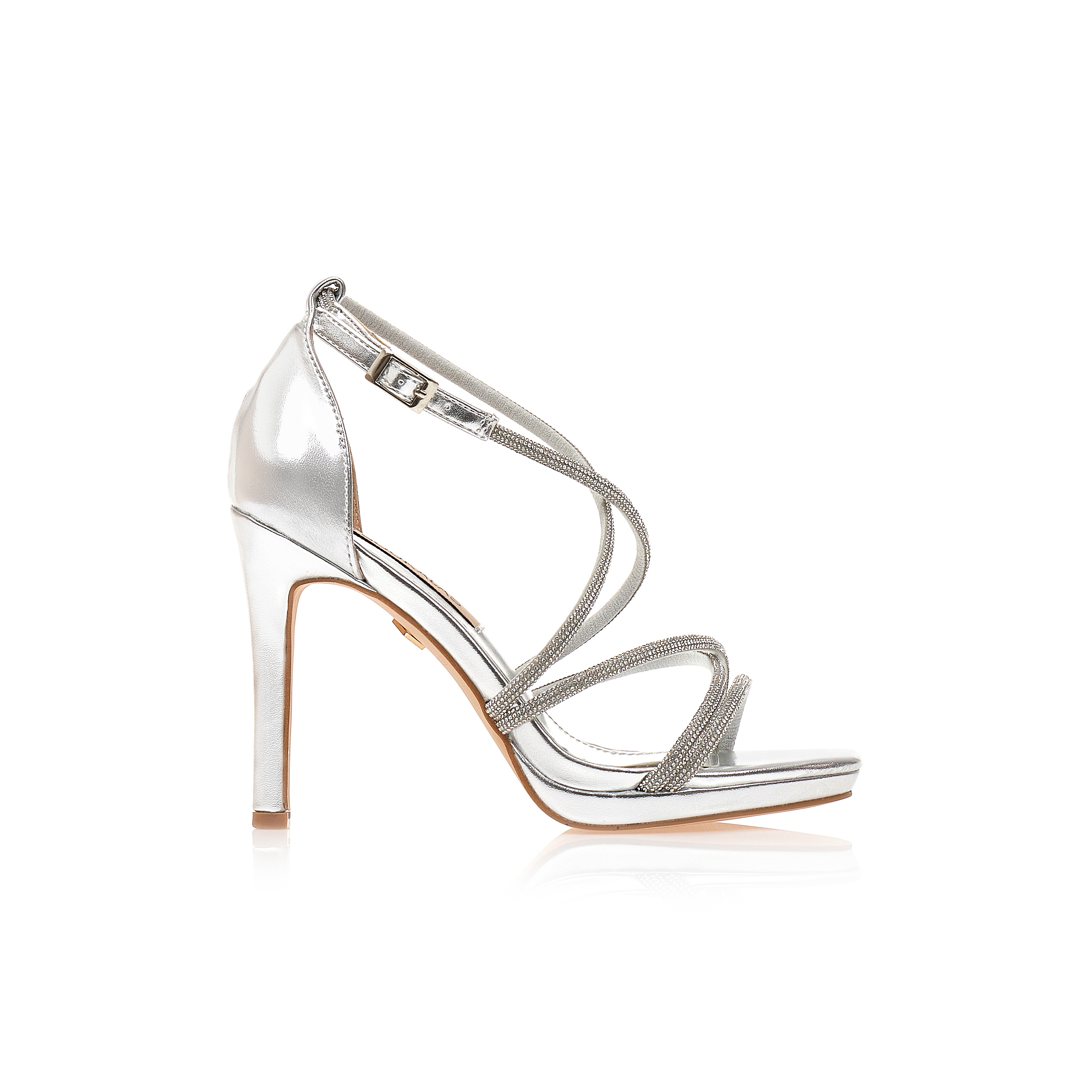 Πέδιλα TSOUKALAS ασημί δερματίνη με πολλαπλά λουράκια από στρας ΑΣΗΜΙ