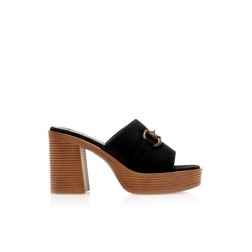 Mules TSOUKALAS μαύρα σουέτ με φιάπα και αγκράφα ΜΑΥΡΟ