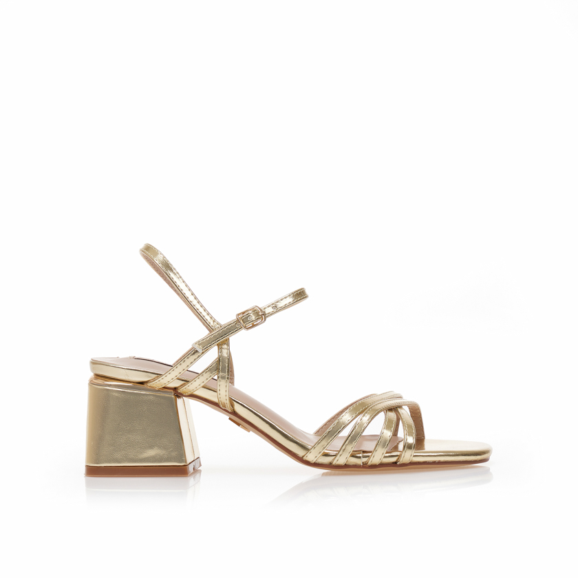 Πέδιλα TSOUKALAS χρυσά μεταλλιζέ με μεταλλική λεπτομέρεια στο τακούνι ΧΡΥΣΟ