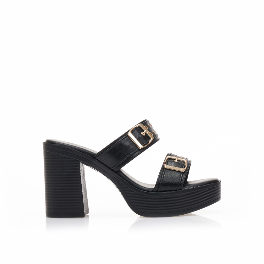 Mules TSOUKALAS μαύρα δερματίνη με διακοσμητικά λουράκια και φιάπα ΜΑΥΡΟ