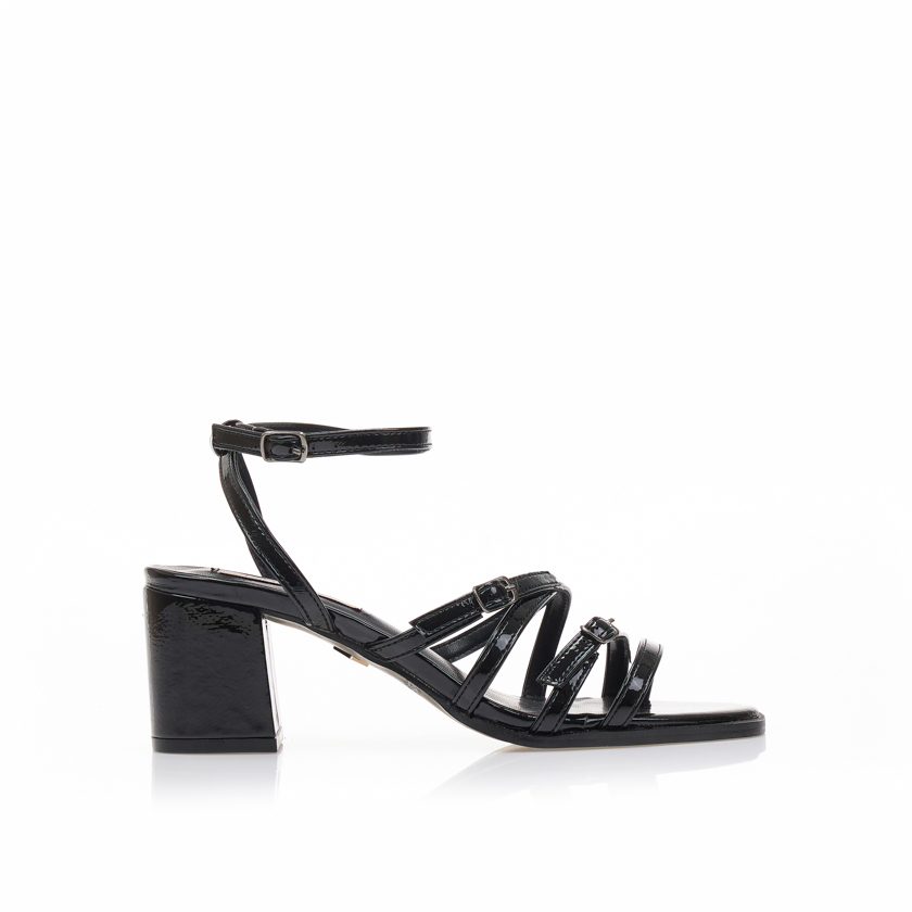 Πέδιλα TSOUKALAS μαύρα λουστρίνι με πολλαπλά λουράκια ΜΑΥΡΟ