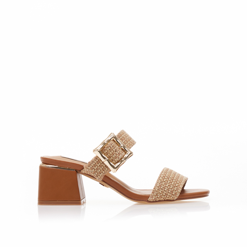 Mules TSOUKALAS κάμελ δερματίνη με πλεκτή φάσα και αγκράφα ΚΑΜΕΛ