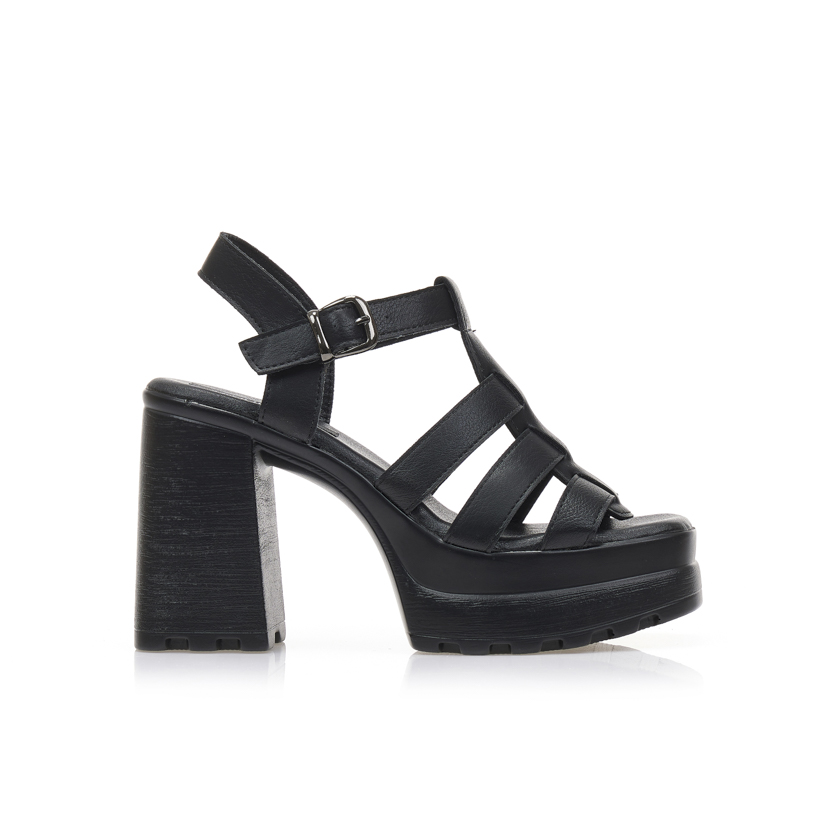 Πέδιλα μαύρα δερματίνη με πολλαπλά λουράκια ΜΑΥΡΟ