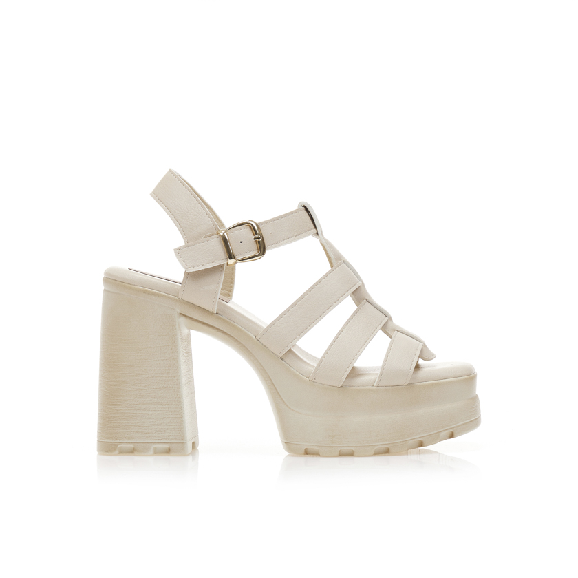 Πέδιλα μπεζ δερματίνη με πολλαπλά λουράκια ΜΠΕΖ