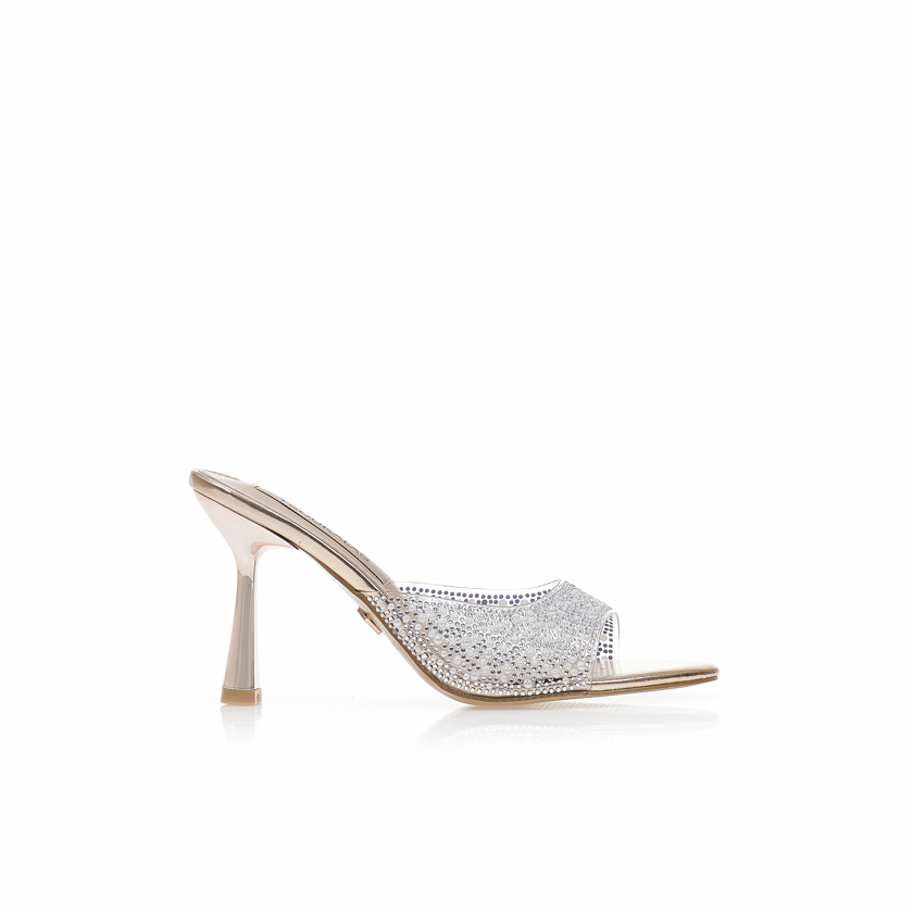 Mules TSOUKALAS μπρονζέ δερματίνη με διαφάνεια και στρας ΜΠΡΟΝΖΕ