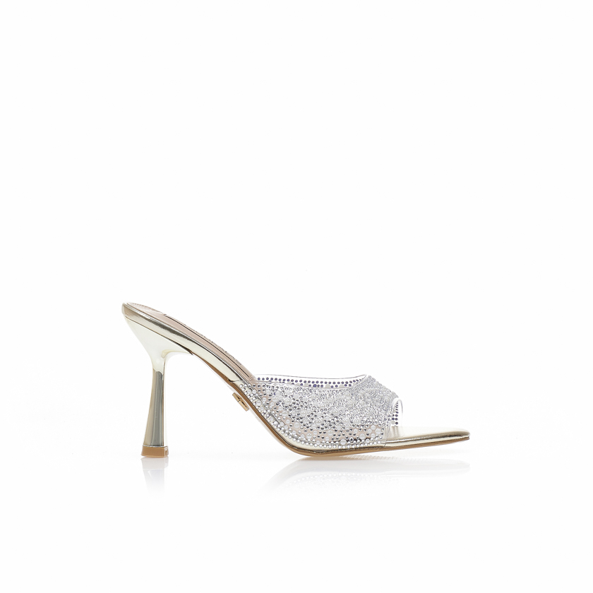 Mules TSOUKALAS χρυσά δερματίνη με διαφάνεια και στρας ΧΡΥΣΟ