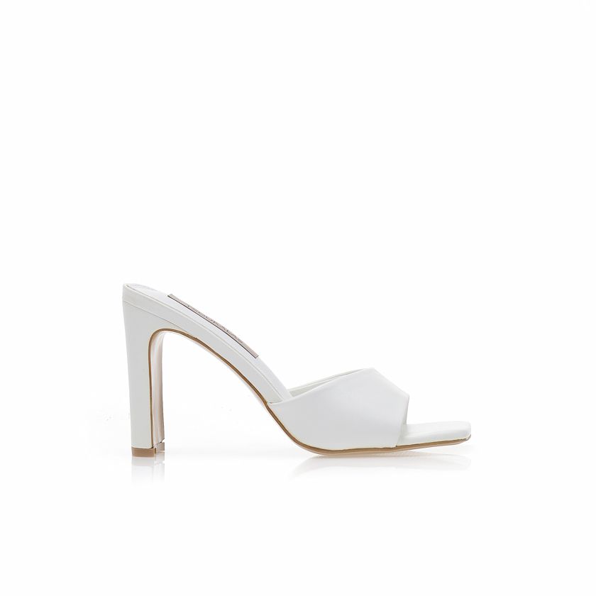 Mules λευκά δερματίνη με ιδιαίτερο τακούνι ΛΕΥΚΟ